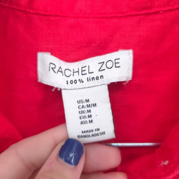 Rachel Zoe Women Red 100% Linen Relaxed Fit Long Sleeve Shell Button Down M - Picture 5 of 12